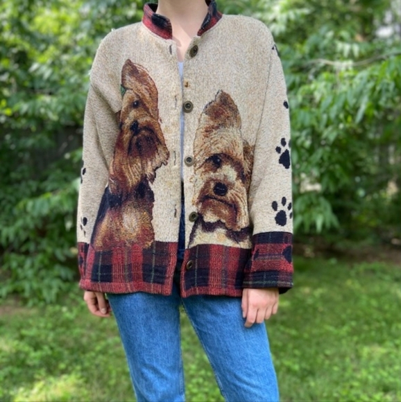 Vtg SUGAR STREET WEAVER Yorkshire Terrier Soft Grunge Boho Jacket Cardigan - Picture 1 of 16